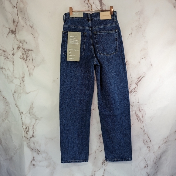 Everlane The Way High Jean Dark Wash Denim Straight Zip Fly Regular - Picture 3 of 11